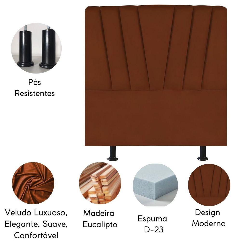 Cabeceira Solteiro Cama Box Estofada 100 Cm Antonella Veludo terracota - 4