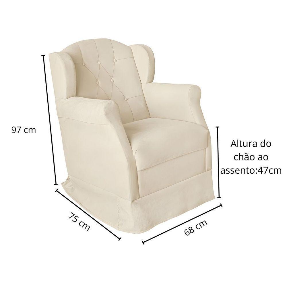 Poltrona Amamentação Com Balanço E Puff Luxo Suede Manuela Bege - 3