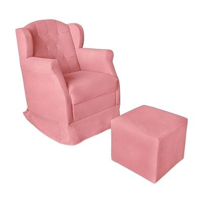 Poltrona Amamentação Com Balanço E Puff Luxo Suede Manuela Rosê