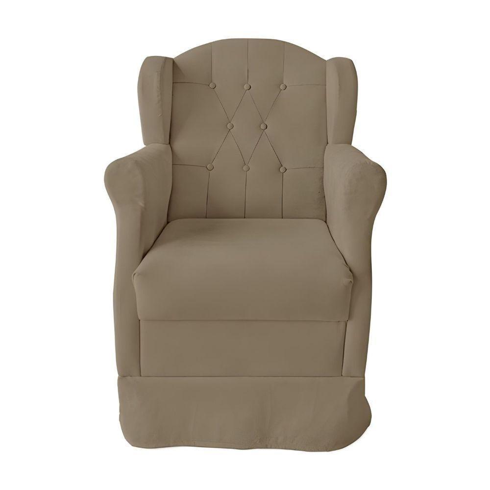 Poltrona Amamentação Com Balanço E Puff Luxo Suede Manuela Bege Escuro - 2