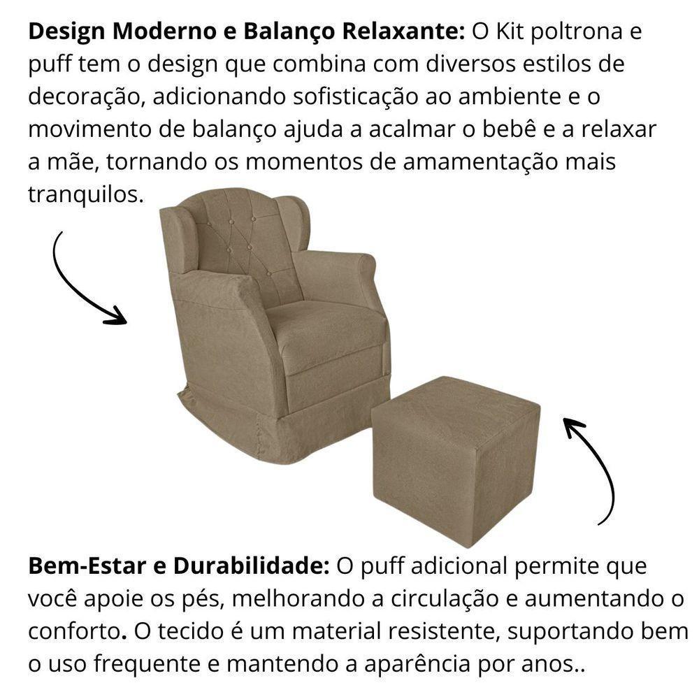 Poltrona Amamentação Com Balanço E Puff Luxo Suede Manuela Bege Escuro - 7
