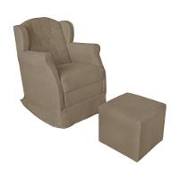 Poltrona Amamentação Com Balanço E Puff Luxo Suede Manuela Bege Escuro - 1