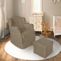 Poltrona Amamentação Com Balanço E Puff Luxo Suede Manuela Bege Escuro