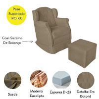 Poltrona Amamentação Com Balanço E Puff Luxo Suede Manuela Bege Escuro - 6