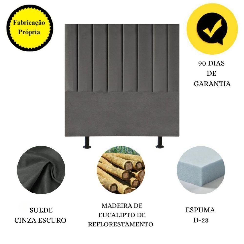 Cabeceira De Cama Solteiro Box 100 Cm Karla Carla Suede Cinza Escuro - 4