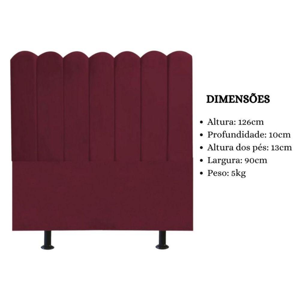 Cabeceira Nuvem Cama Box Solteiro 90 Cm Alanis Suede Bordô - 3