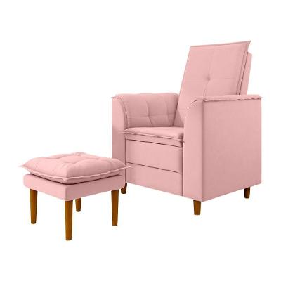 Kit Poltrona E Puff Amamentação Confortável Luma Veludo Rosa