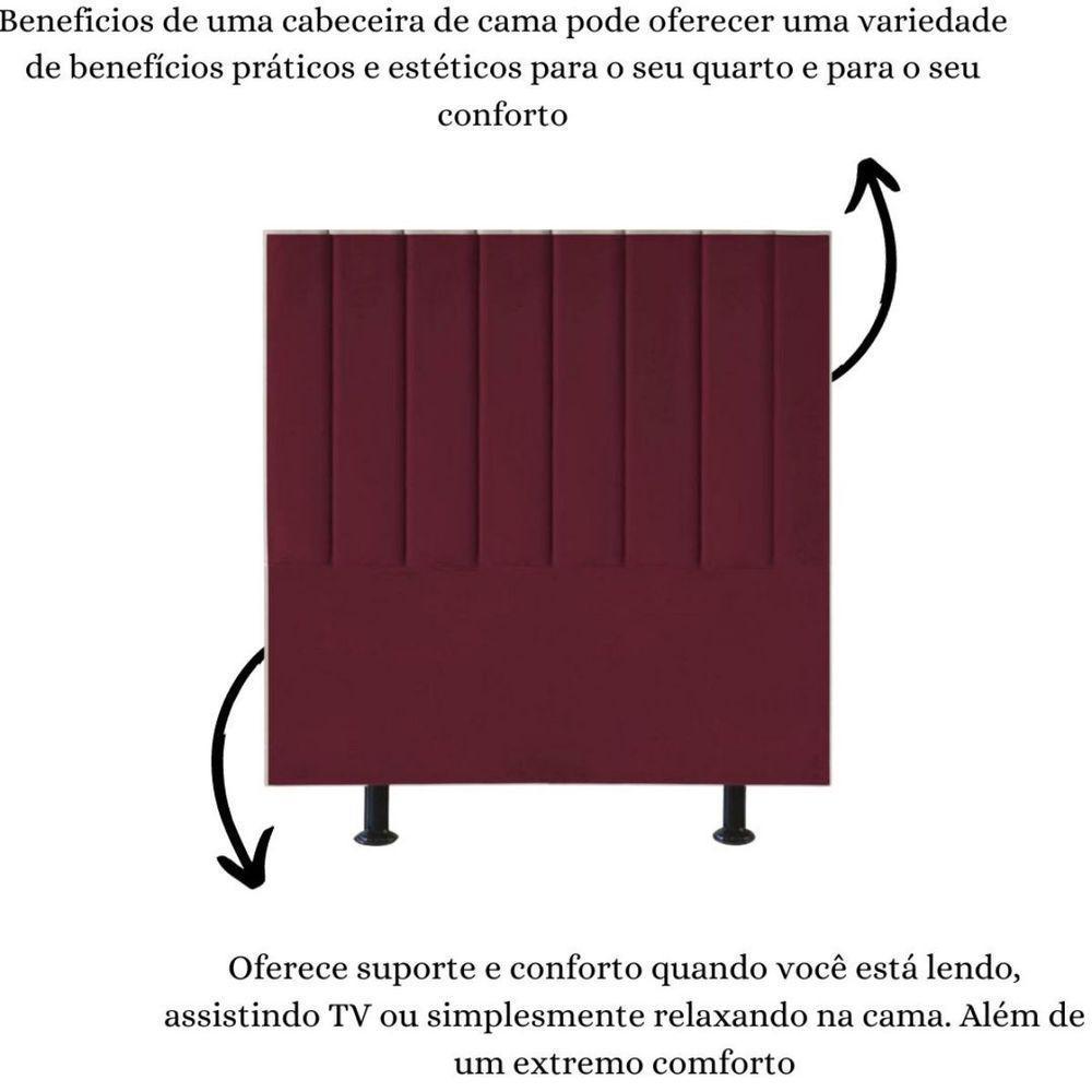 Cabeceira Estofada Cama Box Casal 140 Cm Sophia Carla Suede Bordô - 5