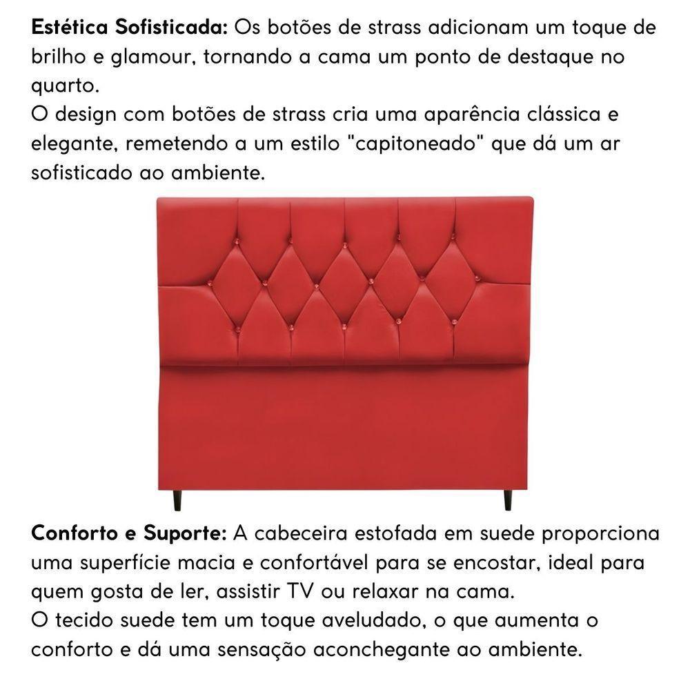 Cabeceira Para Cama Box Estofada Casal 140 Cm Suede Isabela Vermelho - 5