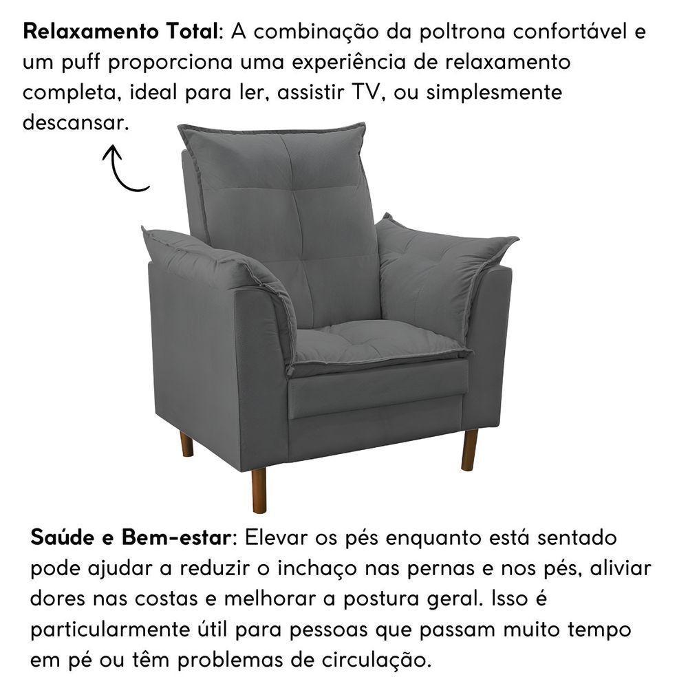 Poltrona Decorativa Sala De Estar Quarto Leitura Azera Suede Cinza - 5