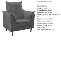 Poltrona Decorativa Sala De Estar Quarto Leitura Azera Suede Cinza - 6