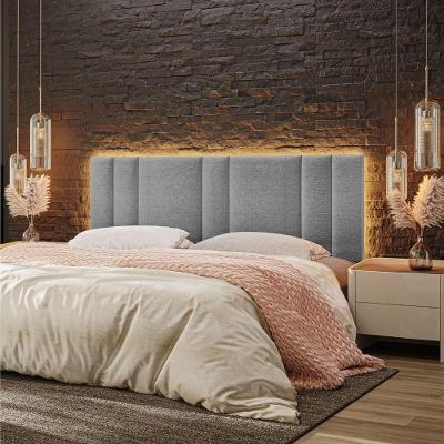Cabeceira Estofada Cama Casal King Size Led Star 200 Cm Bivolt Linho Cinza