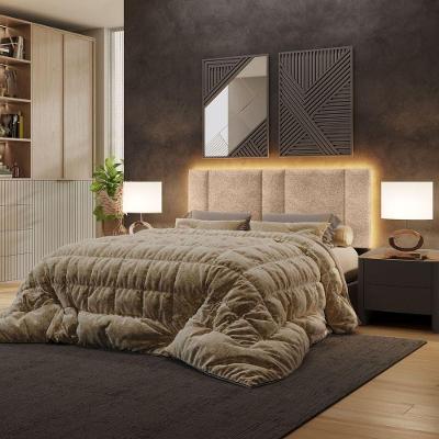 Cabeceira Estofada Cama Casal Queen Size Led Star 160 Cm Bivolt Bouclé Bege