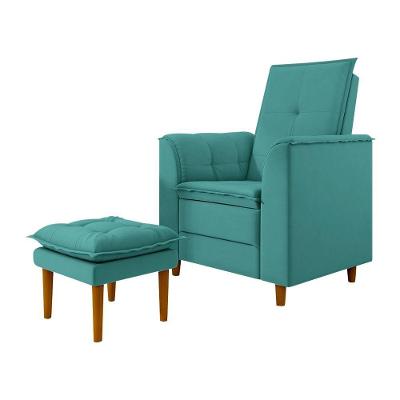 Poltrona De Amamentação Com Puff Quarto De Bebê Anny Suede Azul Turquesa