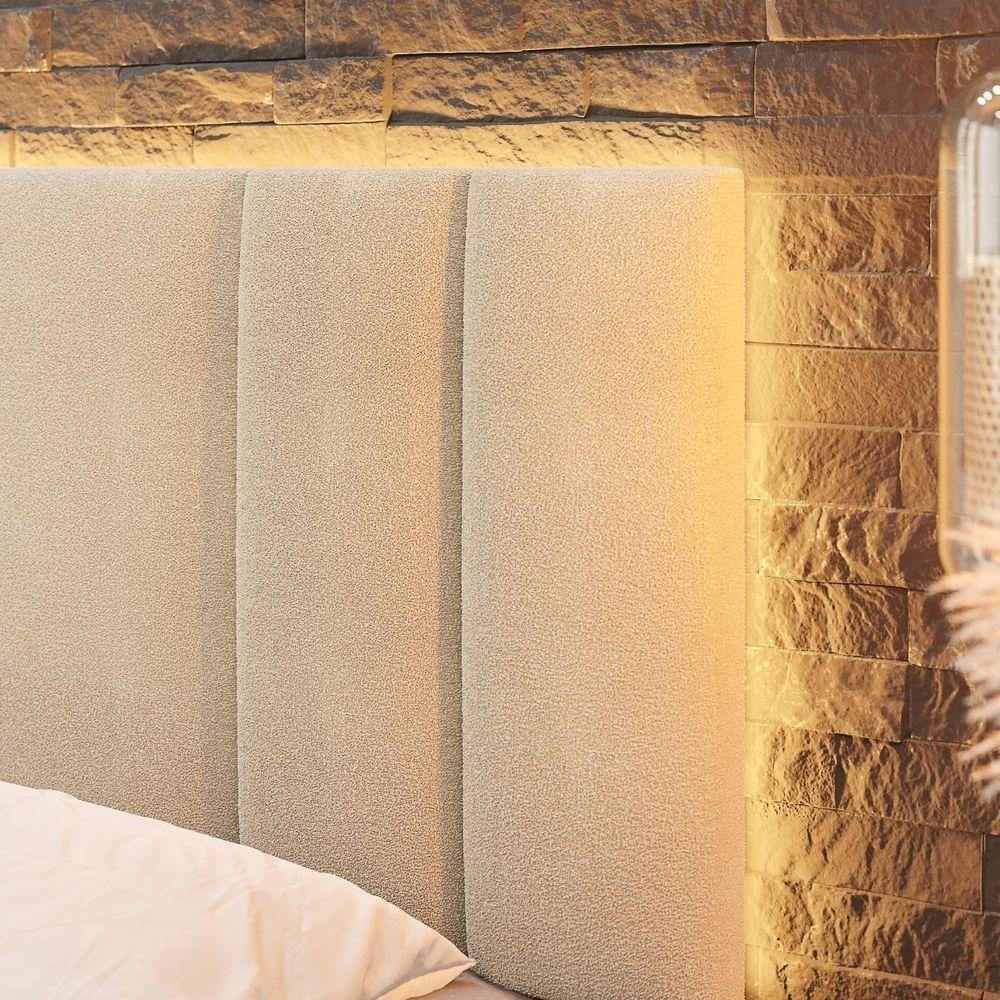Cabeceira Estofada Cama Casal King Size Led Star 200 Cm Bivolt Bouclé Bege - 9