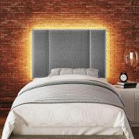 Cabeceira Estofada Cama Box Solteiro Com Led Star 90 Cm Linho Cinza - 10