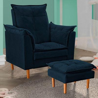 Poltrona De Amamentação Com Puff Quarto Bebê Encanto Suede Azul Marinho