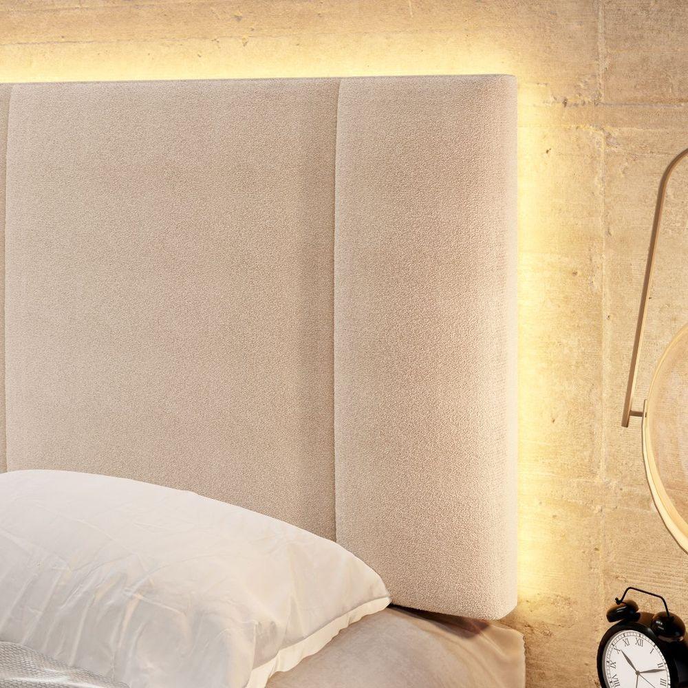 Cabeceira Estofada Cama Box Casal Com Led Star 140 Cm Bivolt Bouclé Bege - 9
