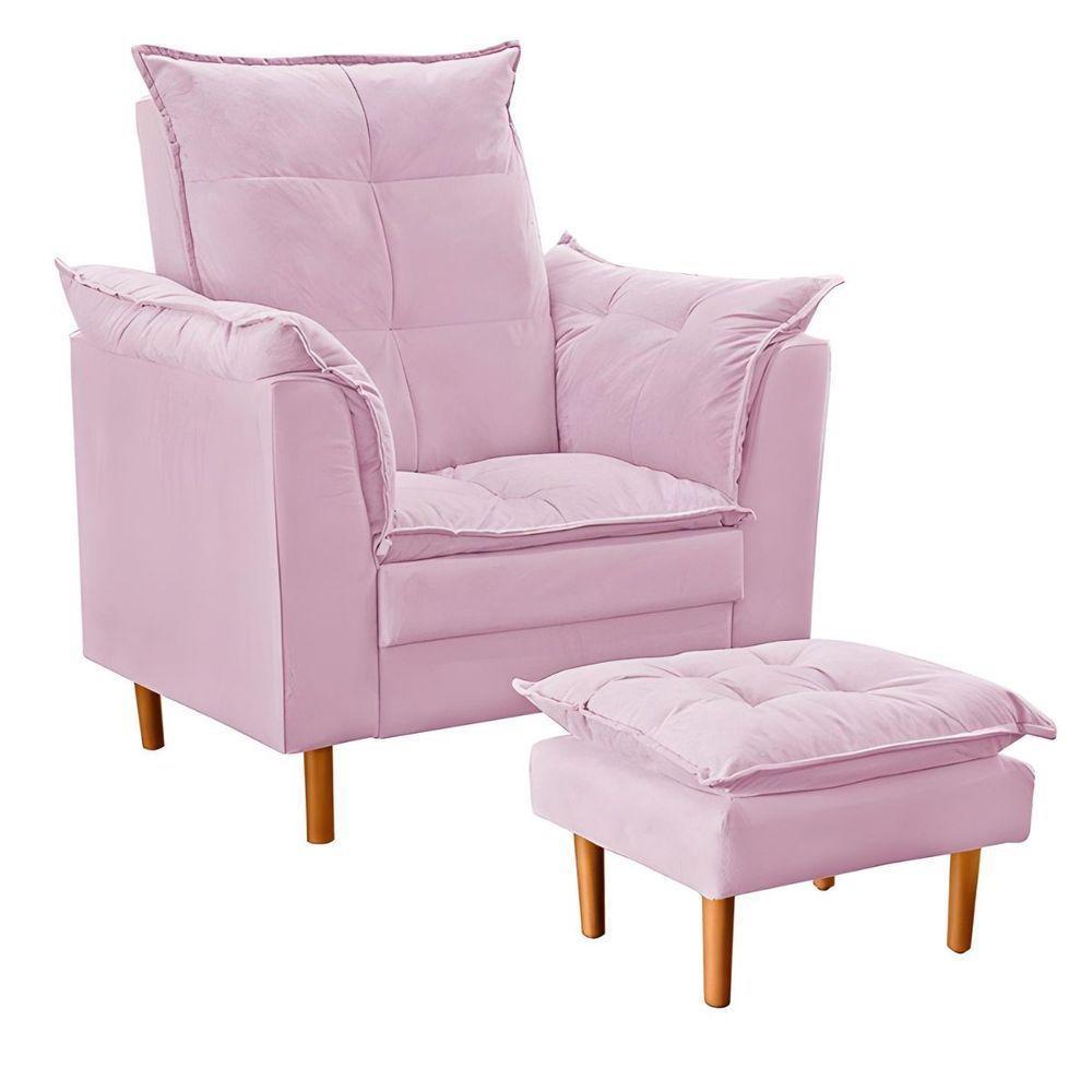 Poltrona De Amamentação Quarto De Bebê Com Puff Melina Suede Rosê - 1