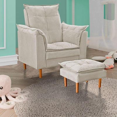 Poltrona De Amamentação Com Puff Quarto Bebê Encanto Suede Bege