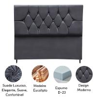 Cabeceira Cama Box Estofada Queen 160 Cm Geovana Suede Cinza Escuro