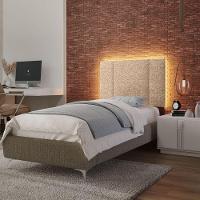 Cabeceira Estofada Iluminação Led Glow Cama Solteiro 90 Cm Bouclé Bege - 2