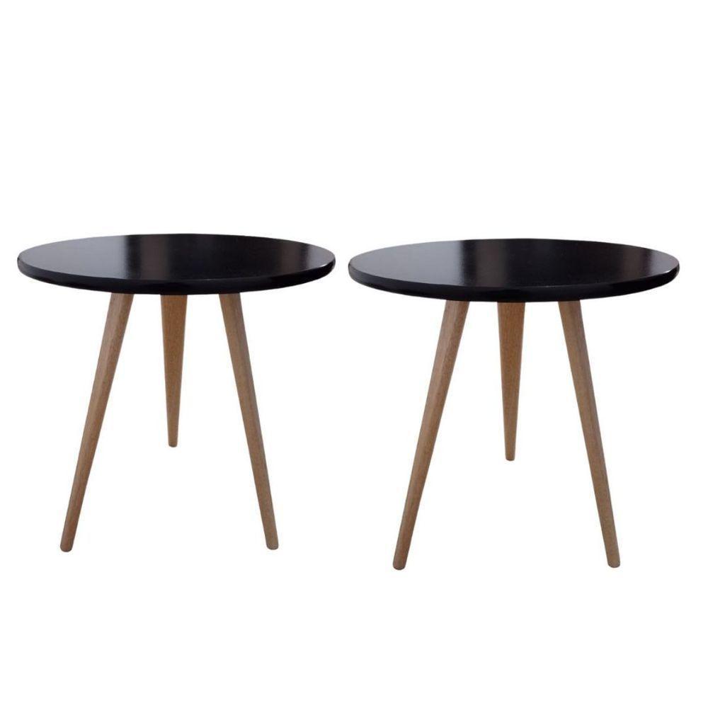 Kit 2 Mesinhas Laterais De Canto E Apoio Redonda 44 Cm Preto - 1