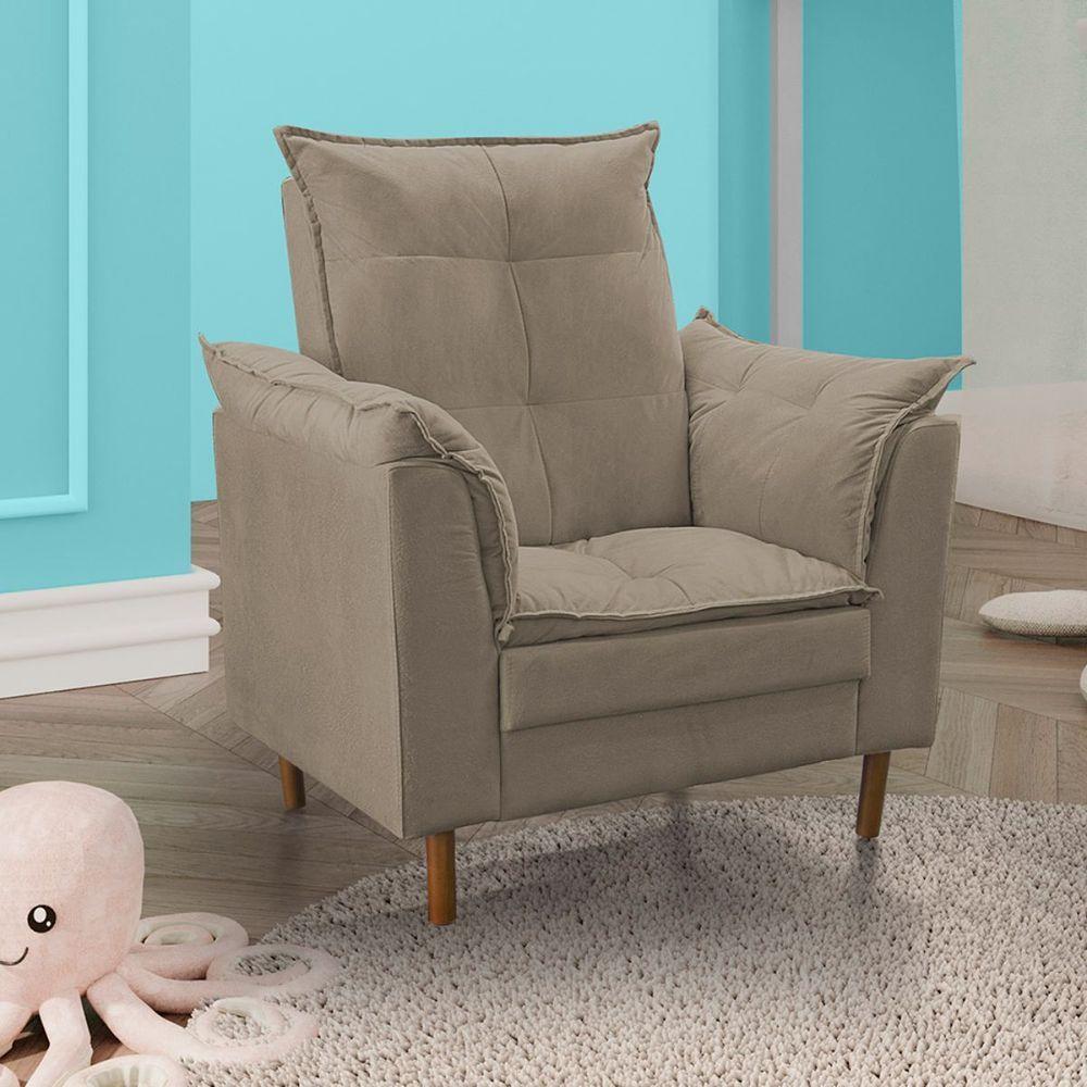 Poltrona De Amamentação Com Puff Quarto Bebê Encanto Suede Bege Escuro - 1