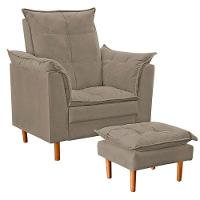 Poltrona De Amamentação Com Puff Quarto Bebê Encanto Suede Bege Escuro - 7