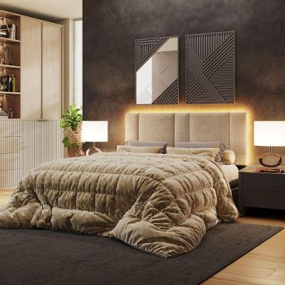 Cabeceira Estofada Cama Casal Queen Size Led Star 160 Cm Bivolt Linho Bege