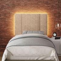 Cabeceira Estofada Cama Box Solteiro Com Led Star 90 Cm Bouclé Bege - 10