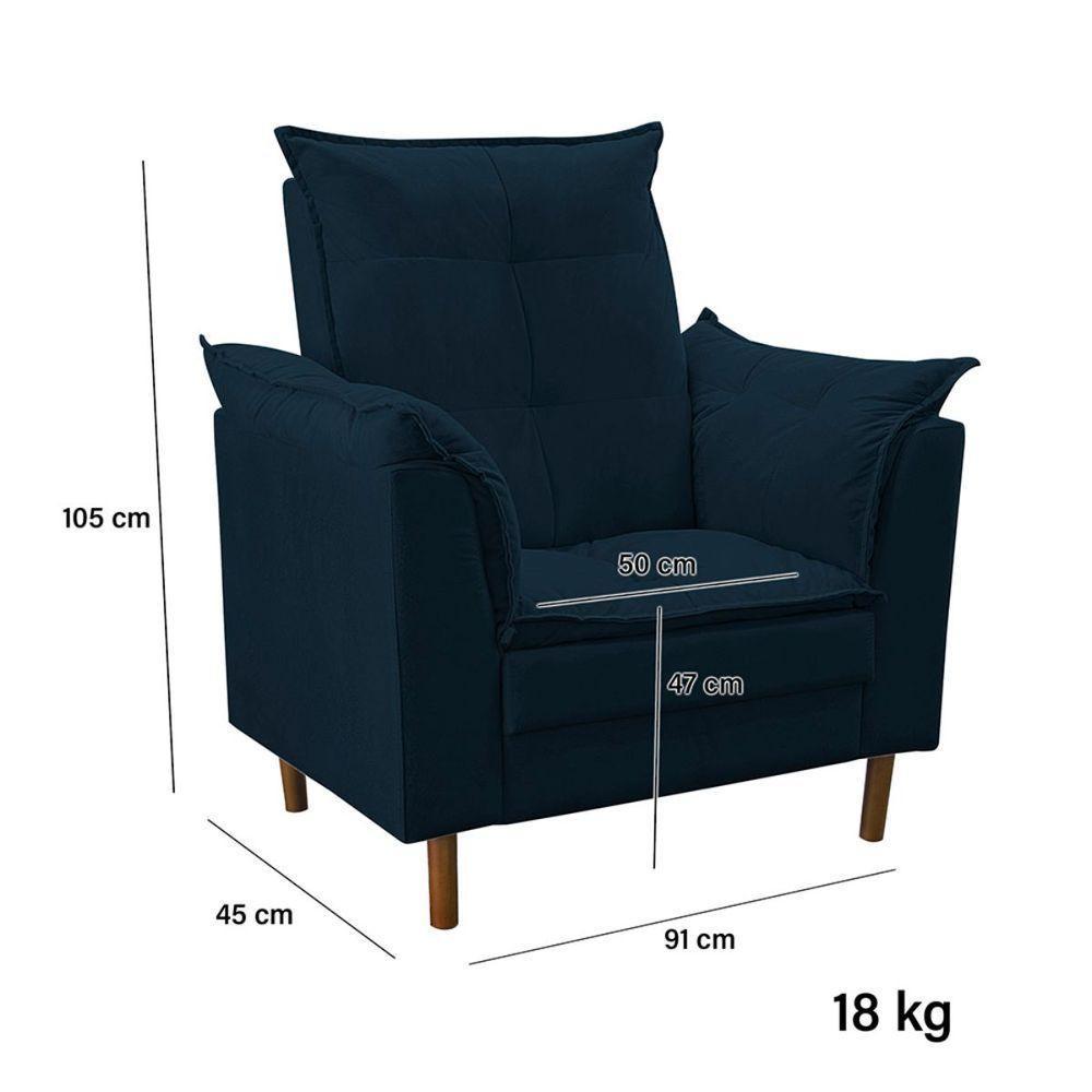 Poltrona De Amamentação Quarto De Bebê Com Puff Melina Suede Azul Marinho - 3