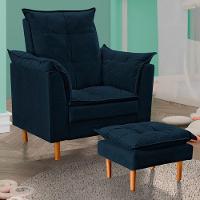 Poltrona De Amamentação Quarto De Bebê Com Puff Melina Suede Azul Marinho - 2
