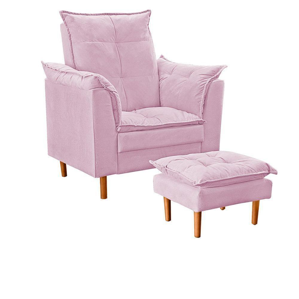 Poltrona Decorativa Sala De Estar Quarto Leitura Azera Suede Rosê - 1