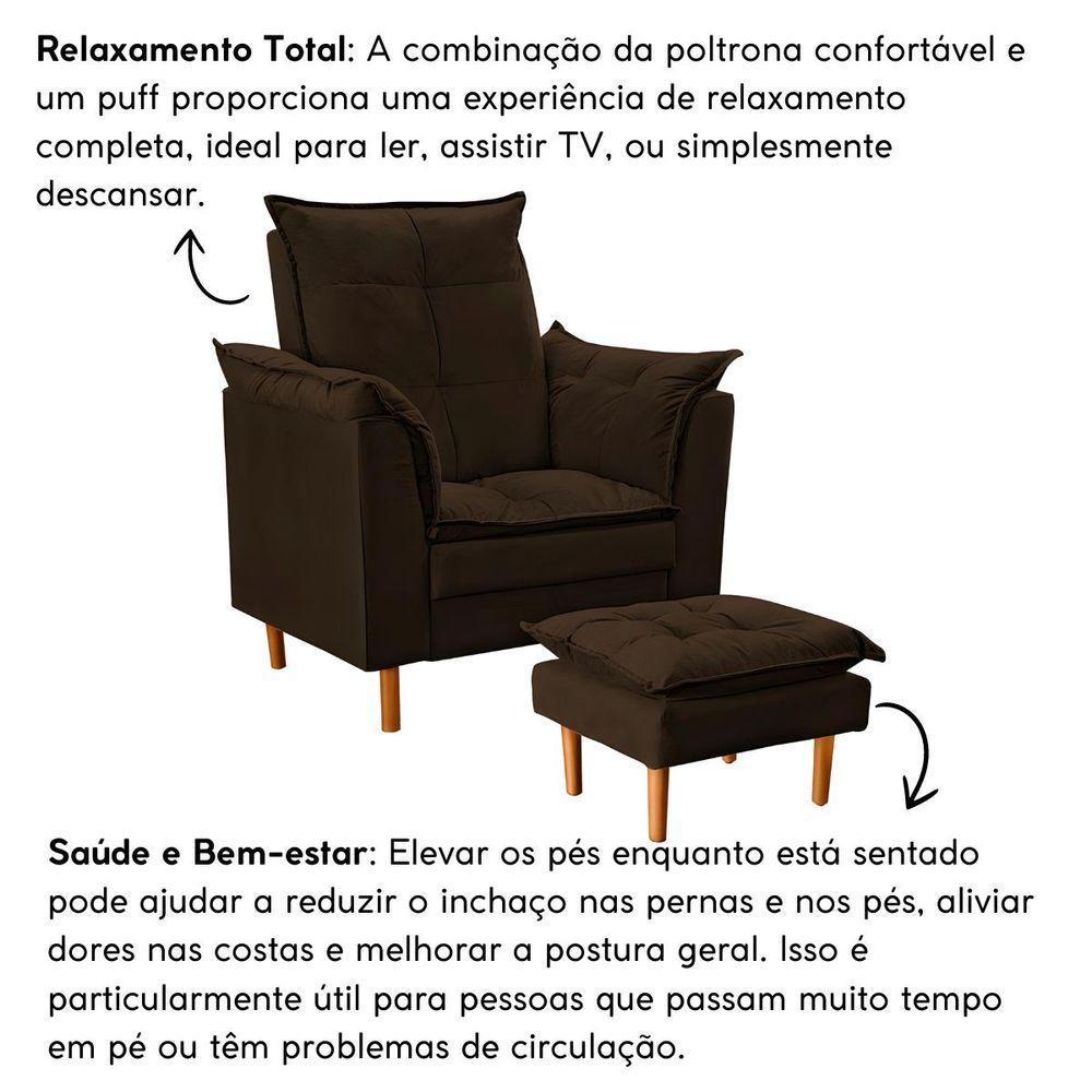 Poltrona Decorativa Sala De Estar Quarto Leitura Azera Suede Marrom - 4