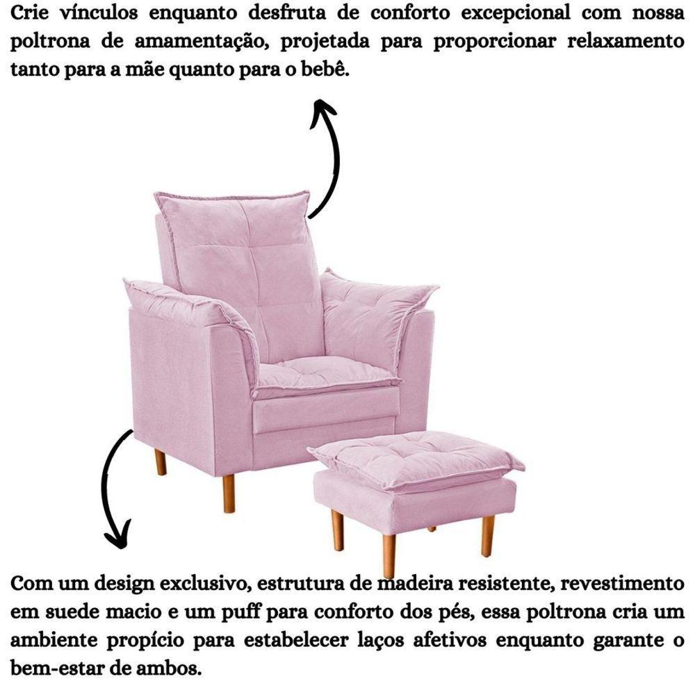 Poltrona De Amamentação Com Puff Quarto Bebê Encanto Suede Rosê - 5