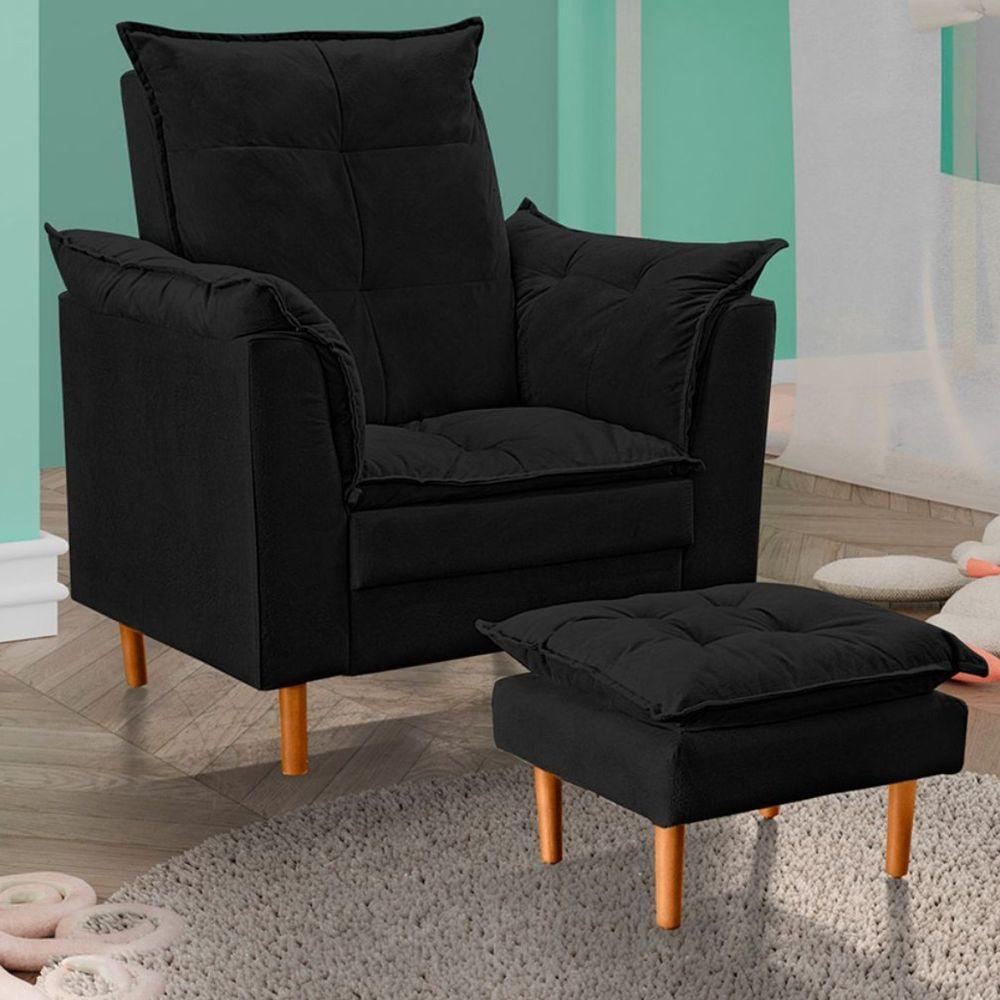 Poltrona Decorativa Sala De Estar Quarto Leitura Azera Suede Preto - 2