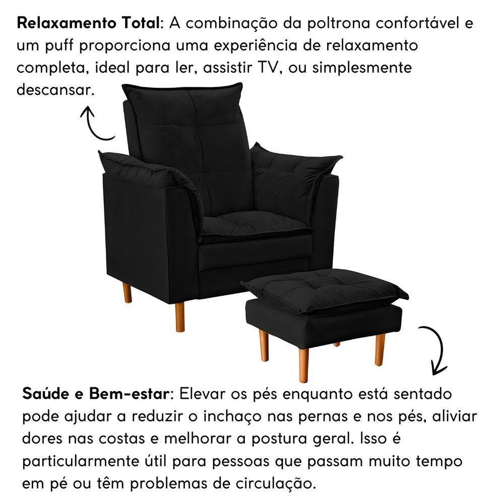 Poltrona Decorativa Sala De Estar Quarto Leitura Azera Suede Preto - 5
