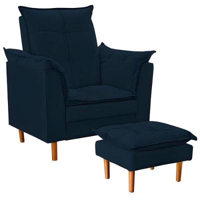 Poltrona Decorativa Azera Para Sala De Estar E Leitura Suede Azul Black House Decor