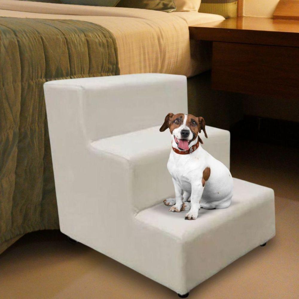 Escada Escadinha Pet Cachorro 3 Degraus Rampa Suede Grace Bege - 2