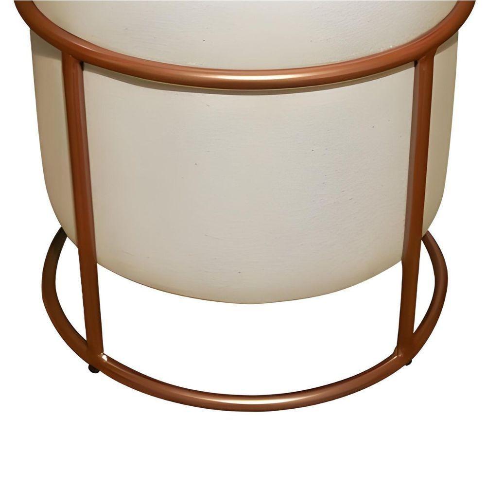 Puff De Ferro Decorativo Redondo Para Sala Argola Ariel Bege bronze Linho - 6