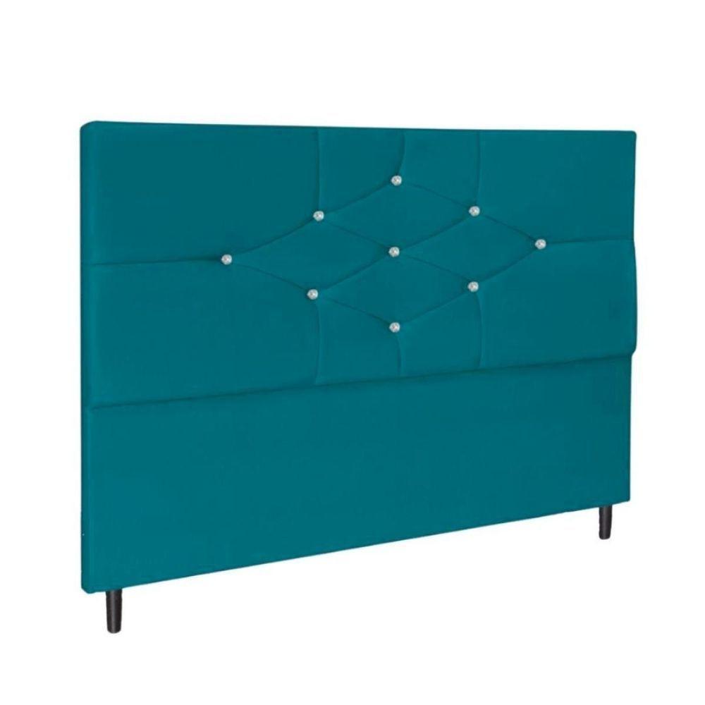 Cabeceira Cama Box Casal 140 Cm Virgínia Suede Azul Tiffany - 1