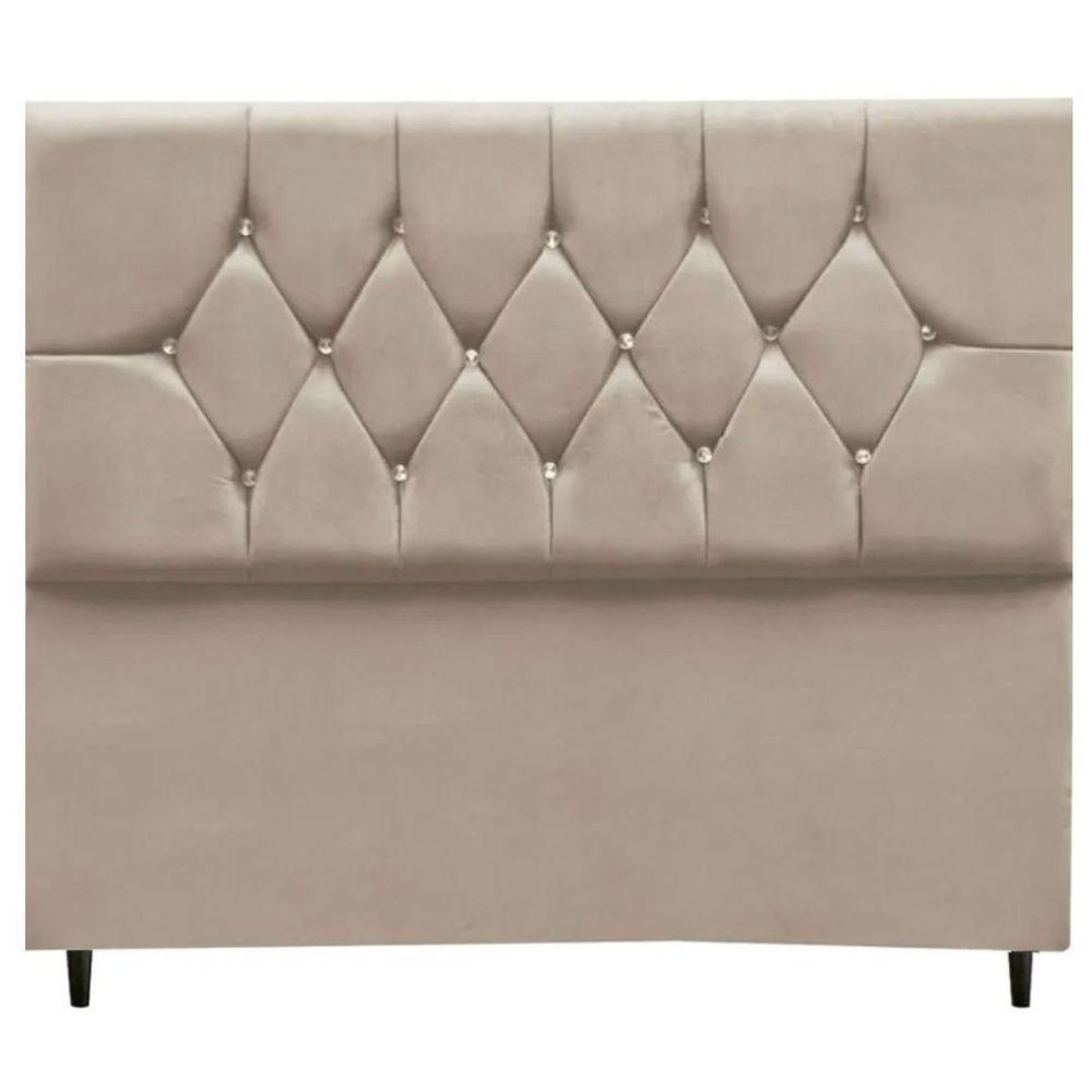 Cabeceira Cama Box Estofada Queen 160 Cm Geovana Suede Bege - 1