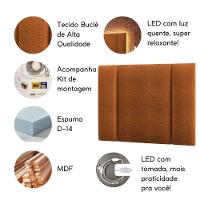 Cabeceira Estofada Iluminação Led Glow Cama Solteiro 90 Cm Bouclé Terracota