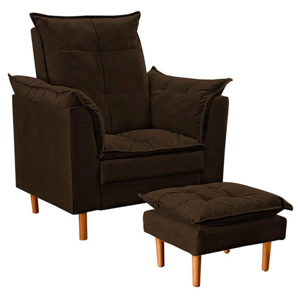 Poltrona De Amamentação Com Puff Quarto De Bebê Anny Suede Marrom - 1