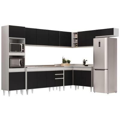 Armário De Cozinha Modulada De Canto 8 Peças Cp09 Balcão Com Pia Inox Branco/preto - Lumil