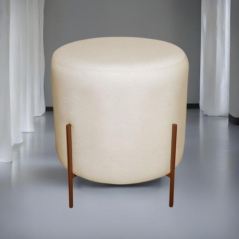 Puff Redondo Decorativo Base Pés De Ferro Reforçado Bege Base Pés:bronze Tecido: Linho - 1