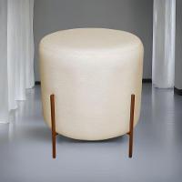 Puff Redondo Decorativo Base Pés De Ferro Reforçado Bege Base Pés:bronze Tecido: Linho - 1