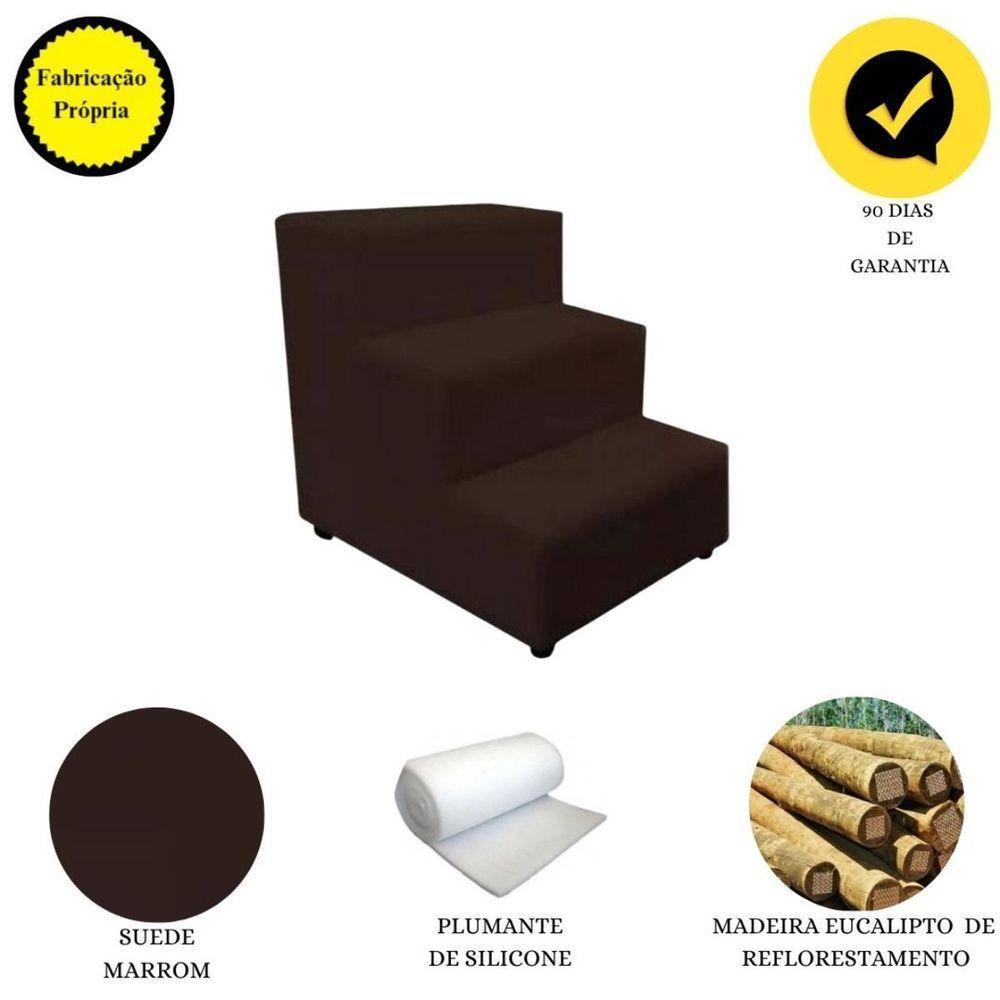 Escada Escadinha Pet Cachorro 3 Degraus Rampa Suede Grace Marrom - 6