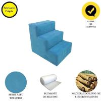 Escada Escadinha Pet Cachorro 3 Degraus Rampa Suede Grace Azul Turquesa